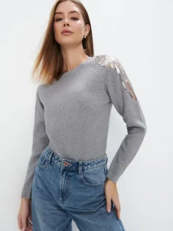 MOHITO sweter z cekinami szary Outlet