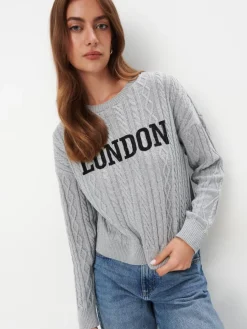 MOHITO sweter z napisem szary New