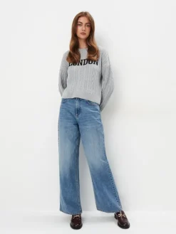 MOHITO sweter z napisem szary New