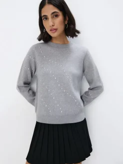 MOHITO sweter z ozdobnymi elementami szary Fashion