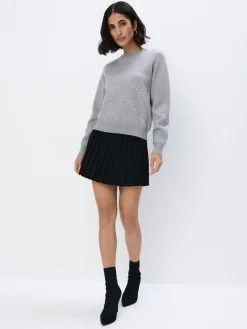 MOHITO sweter z ozdobnymi elementami szary Fashion