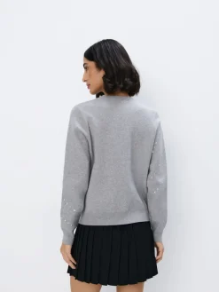 MOHITO sweter z ozdobnymi elementami szary Fashion