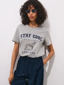 MOHITO t-shirt z nadrukiem szary Clearance