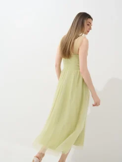 MOHITO Tiulowa sukienka midi oliwkowy Hot