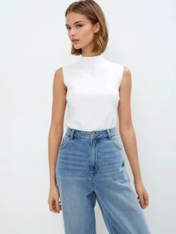 MOHITO Top bez rękawów kremowy Clearance