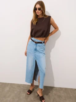 MOHITO Top z ozdobnym łańcuszkiem bru0105zowy Outlet