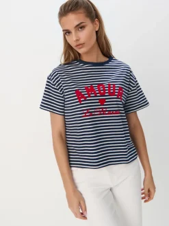 MOHITO T-shirt w paski granatowy Outlet