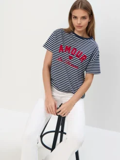 MOHITO T-shirt w paski granatowy Outlet