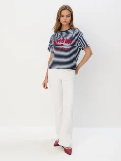 MOHITO T-shirt w paski granatowy Outlet