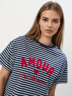 MOHITO T-shirt w paski granatowy Outlet
