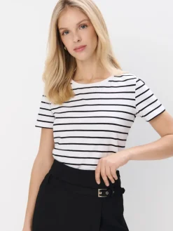MOHITO T-shirt w paski biau0142y Discount
