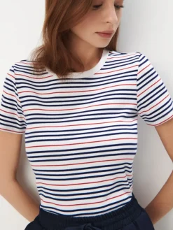 MOHITO T-shirt w paski granatowy Hot