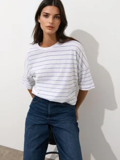 MOHITO T-shirt z bawełny i lnu biau0142y Hot
