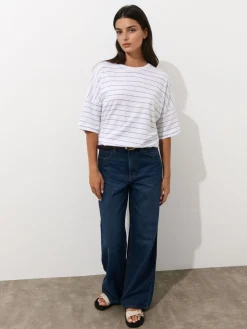 MOHITO T-shirt z bawełny i lnu biau0142y Hot