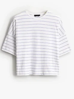 MOHITO T-shirt z bawełny i lnu biau0142y Hot