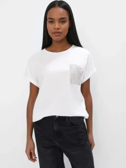 MOHITO T-shirt z cekinową kieszenią biau0142y Clearance
