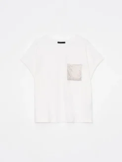 MOHITO T-shirt z cekinową kieszenią biau0142y Clearance