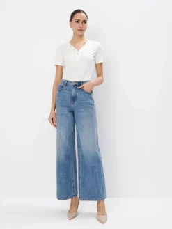 MOHITO T-shirt z dekoltem V kremowy Outlet