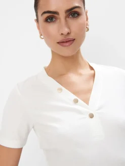 MOHITO T-shirt z dekoltem V kremowy Outlet