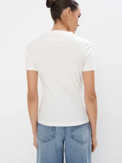 MOHITO T-shirt z dekoltem V kremowy Outlet