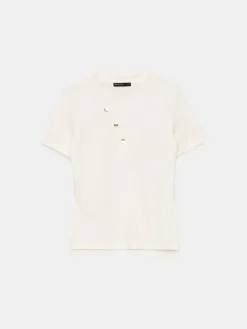 MOHITO T-shirt z dekoltem V kremowy Outlet