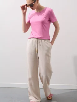 MOHITO T-shirt z dodatkiem jedwabiu pastelowy ru00f3u017cowy Best