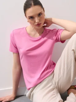 MOHITO T-shirt z dodatkiem jedwabiu pastelowy ru00f3u017cowy Best