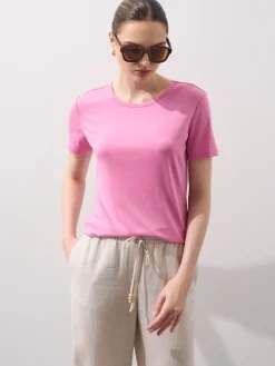 MOHITO T-shirt z dodatkiem jedwabiu pastelowy ru00f3u017cowy Best