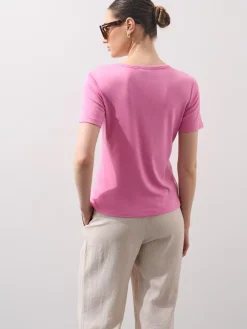 MOHITO T-shirt z dodatkiem jedwabiu pastelowy ru00f3u017cowy Best
