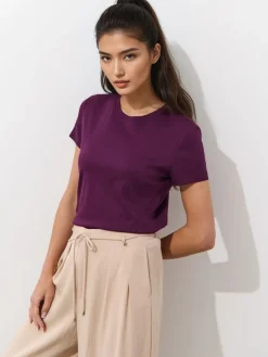 MOHITO T-shirt z dodatkiem jedwabiu ciemny fiolet Sale