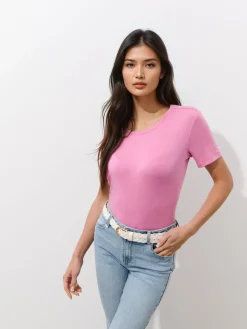 MOHITO T-shirt z dodatkiem jedwabiu pastelowy ru00f3u017cowy Hot