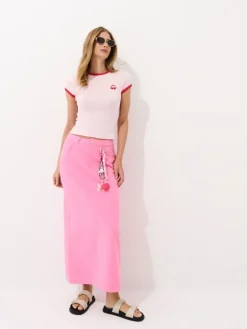 MOHITO T-shirt z drobnym haftem pastelowy ru00f3u017cowy Fashion