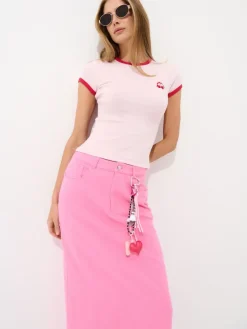 MOHITO T-shirt z drobnym haftem pastelowy ru00f3u017cowy Fashion
