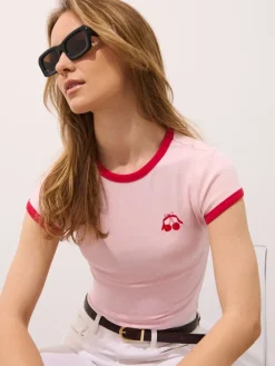 MOHITO T-shirt z drobnym haftem pastelowy ru00f3u017cowy Fashion