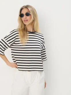 MOHITO T-shirt z grubej bawełny kremowy Fashion