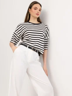 MOHITO T-shirt z grubej bawełny kremowy Fashion