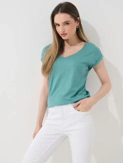 MOHITO T-shirt z krótkim rękawem turkusowy Discount