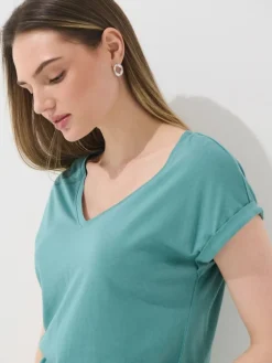 MOHITO T-shirt z krótkim rękawem turkusowy Discount
