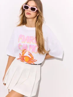 MOHITO T-shirt z letnim nadrukiem kremowy Clearance