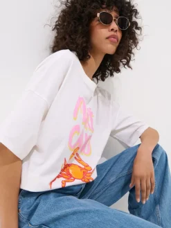 MOHITO T-shirt z letnim nadrukiem kremowy Clearance