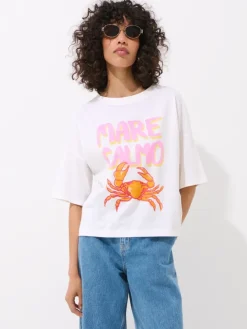 MOHITO T-shirt z letnim nadrukiem kremowy Clearance