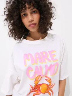 MOHITO T-shirt z letnim nadrukiem kremowy Clearance