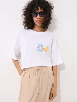 MOHITO T-shirt z letnim nadrukiem biau0142y New