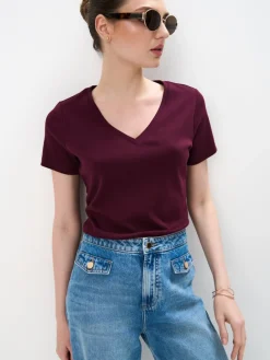 MOHITO T-shirt z merceryzowanej bawełny kasztanowy Outlet