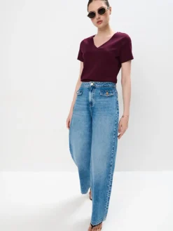 MOHITO T-shirt z merceryzowanej bawełny kasztanowy Outlet
