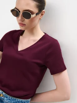MOHITO T-shirt z merceryzowanej bawełny kasztanowy Outlet