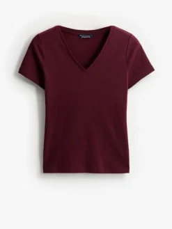 MOHITO T-shirt z merceryzowanej bawełny kasztanowy Outlet