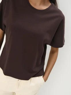 MOHITO T-shirt z merceryzowanej bawełny ciemno bru0105zowy Outlet