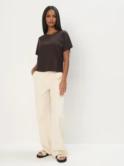 MOHITO T-shirt z merceryzowanej bawełny ciemno bru0105zowy Outlet