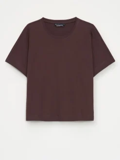 MOHITO T-shirt z merceryzowanej bawełny ciemno bru0105zowy Outlet
